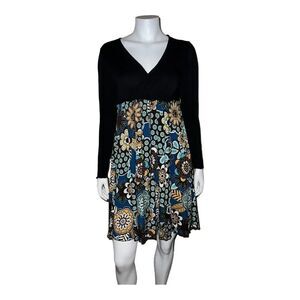 Hand Jive Womens Stretchy Dress Black Floral Handmade in USA Fort Wayne XS NWT